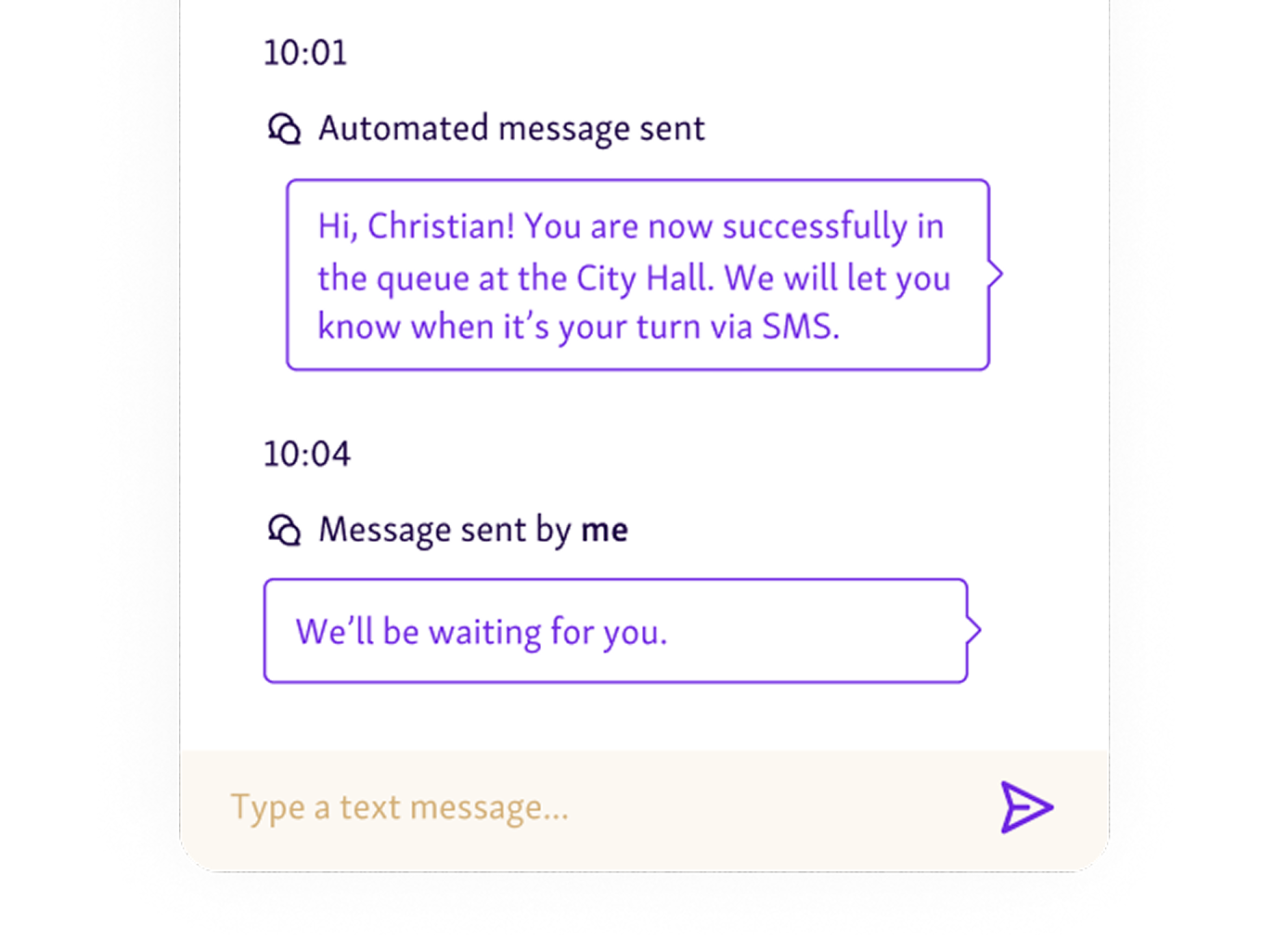Visitor receive automated message after check-in via kiosk