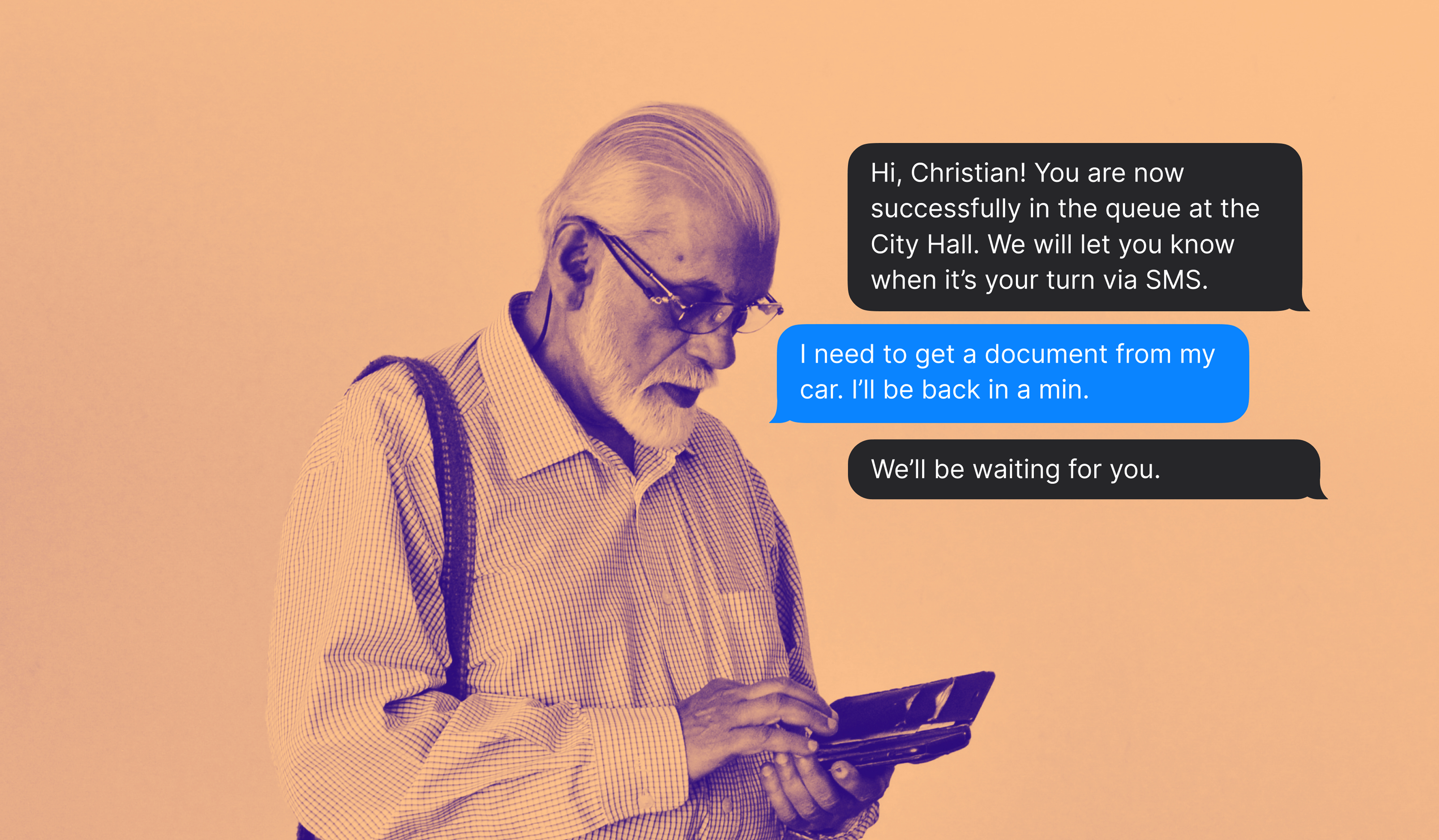 An old man receive a personalized message