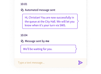 Visitor receive automated message after check-in via kiosk
