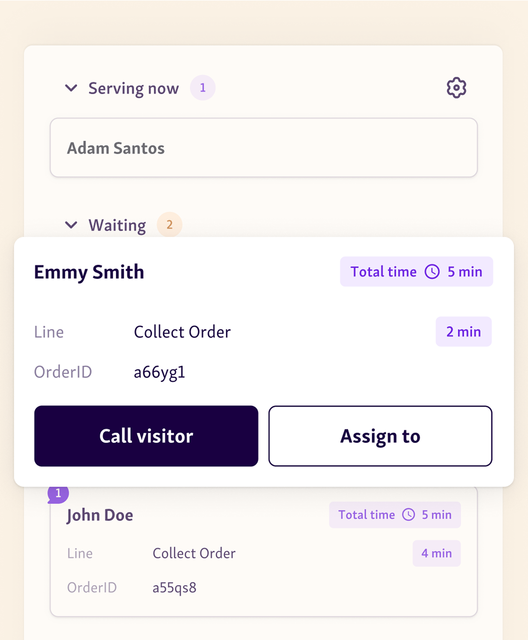 You can call visitor for service or assign to another team member from Qminder Service Dashboard 