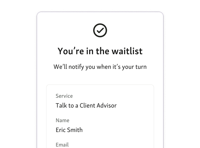 Visitor website confirmation page provides appointments & waitlist updates to visitors