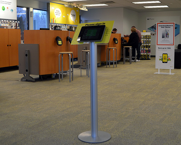 iPad sign in stand at Sprint lobby area