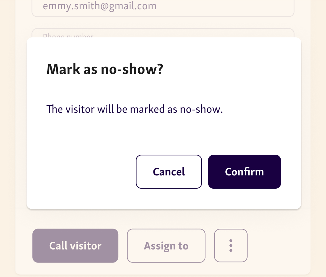 Mark someone as no-show in the service dashboard
