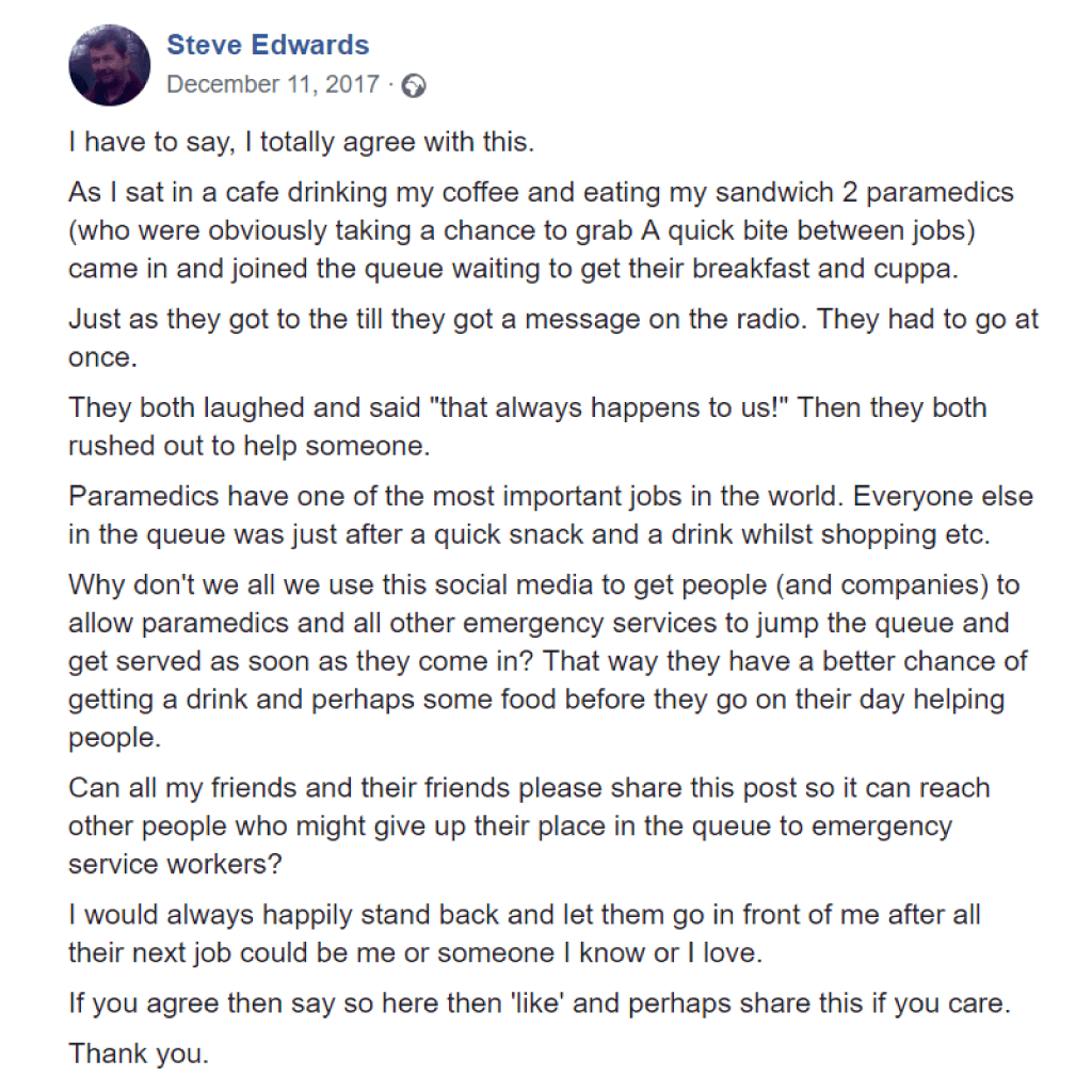 facebook post on queuing