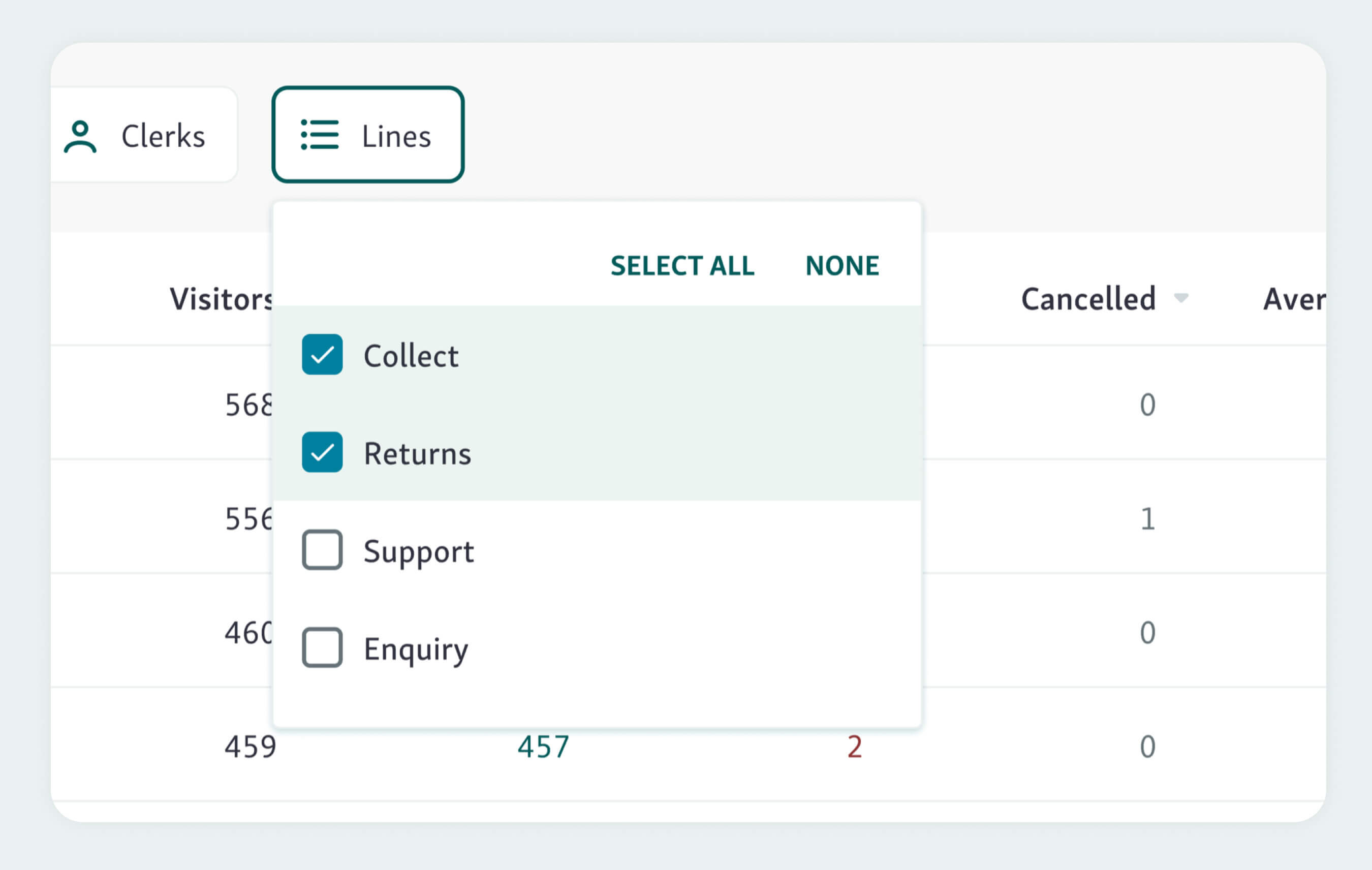 team performance line filter