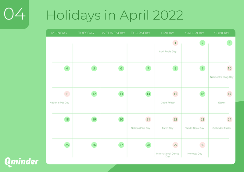 Holiday 2022 april 2022 April