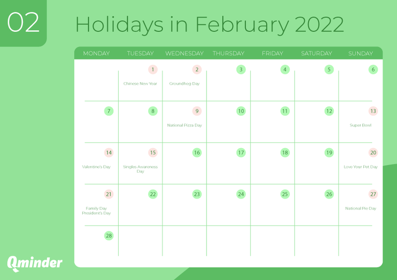 retail holiday calendar 2022 february