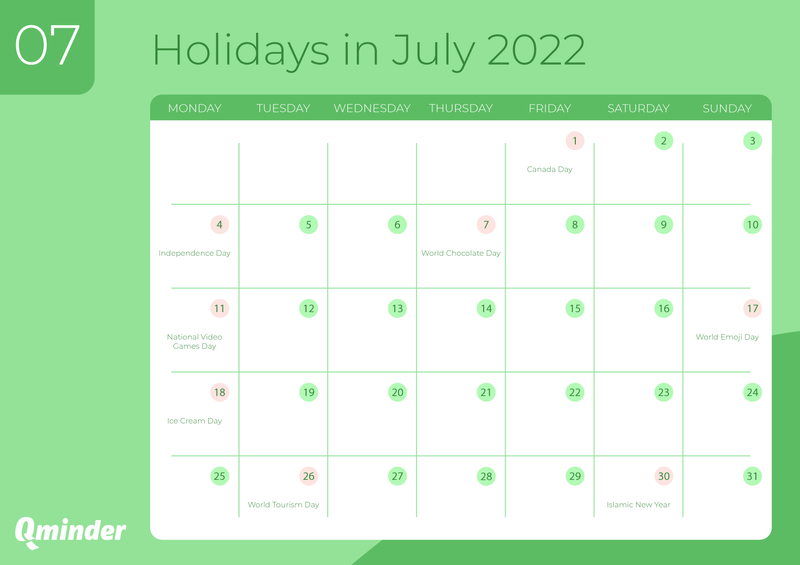retail holiday calendar 2022 july