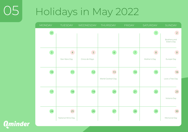 retail holiday calendar 2022 may