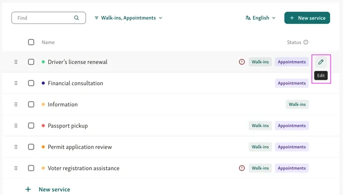 Edit service line in Qminder setting