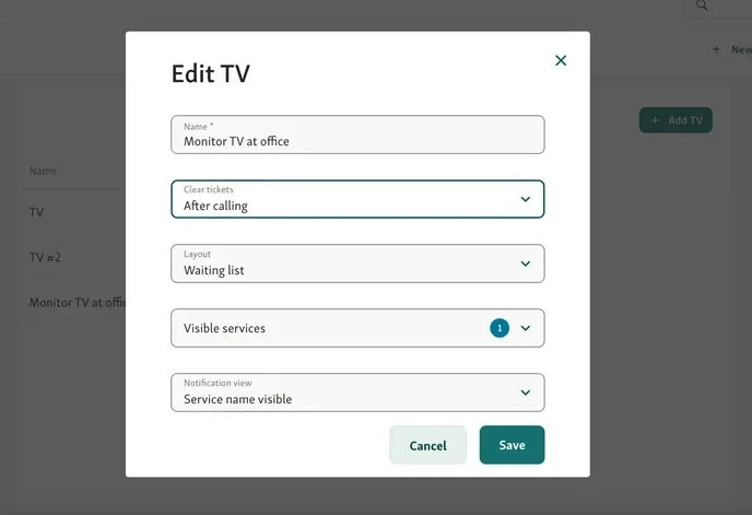 Edit waiting room TV setting in Qminder