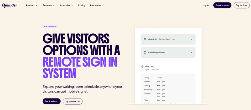 Qminder remote sign-in system