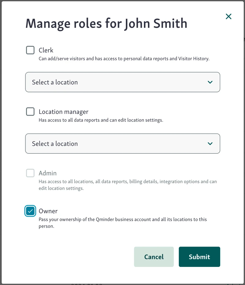 Assign different access levels based on job functions in Qminder
