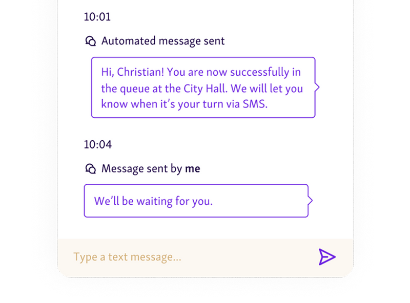 Visitor receive automated message after check-in via kiosk