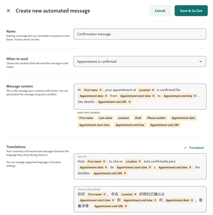 Manage automated message to your customers