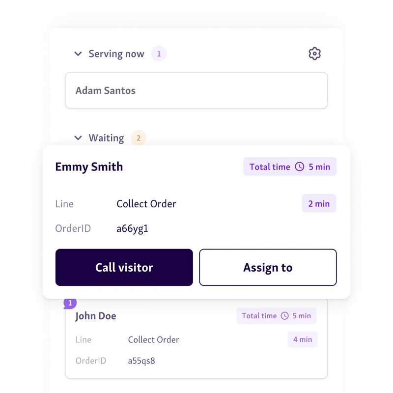 Share visitor information or assign visitor to team mates in Qminder service dashboard