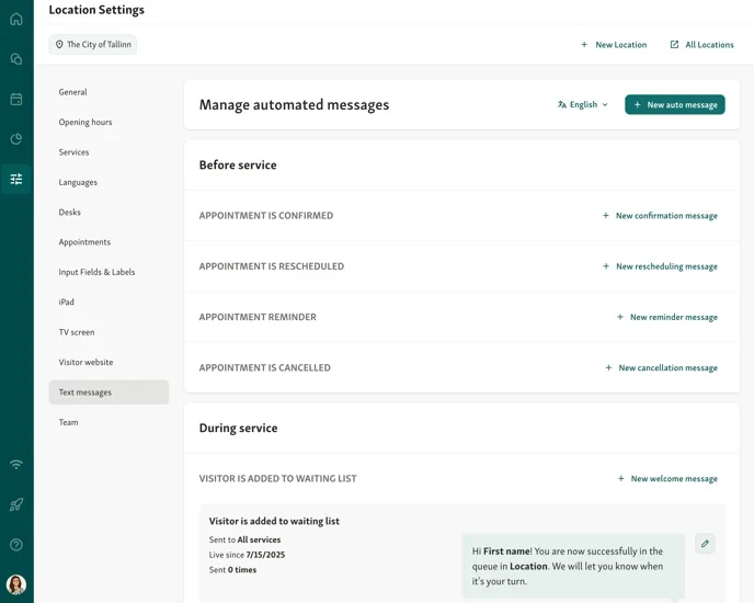 Qminder automated text message setup