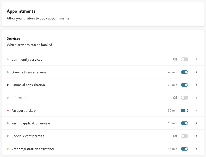 Qminder Appointments let you choose what settings to offer for bookings