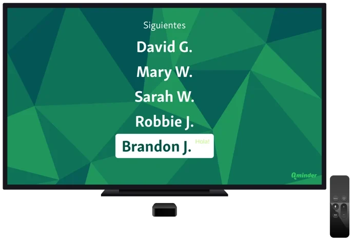 Qminder waiting room TV supports multiple languages, such as Spanish