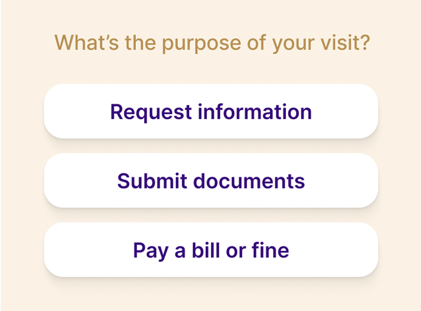 Ask for visit purpose screen in check-in kiosk