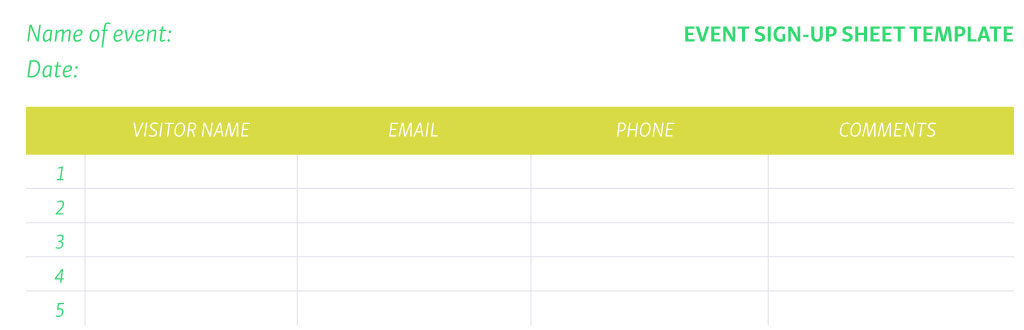 Sign Up Sheet With Time Slots in PDF