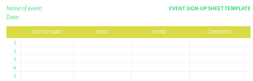 free event sign-up sheet template