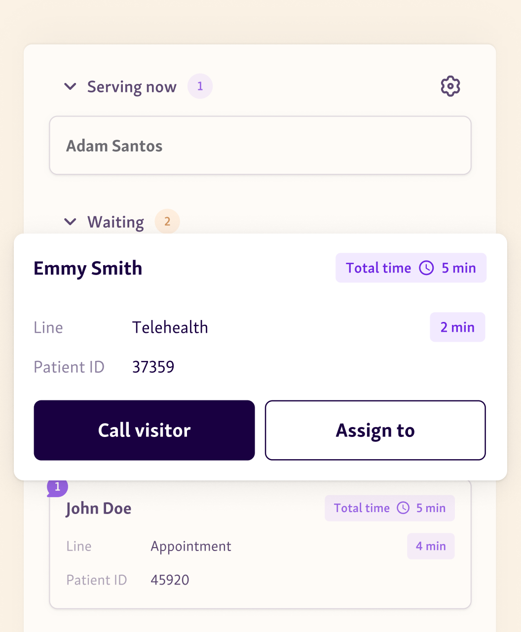 Manage queue for virtual and in-person visit in the same dashboard